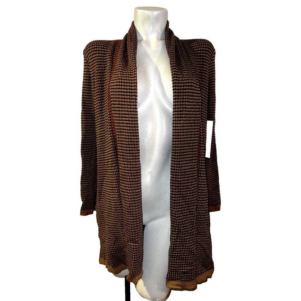 Love For Humanity Black Label Brown Black Textured Knit Open Front Cardigan XL